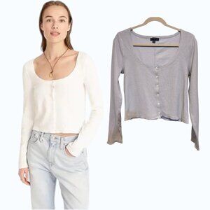 J. Crew Lavender Scoop Neck Ribbed Long Sleeve Cardigan Top